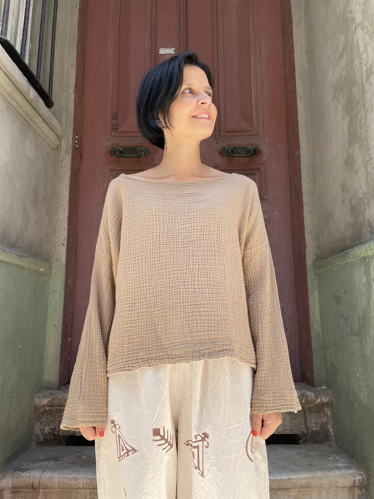 Bohem Müslin Salaş Yaka Uzun Kollu Bluz