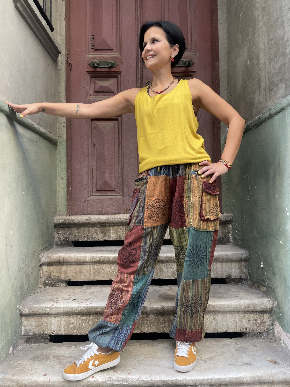 Nepal El Yapımı Patchwork Cepli Pantolon