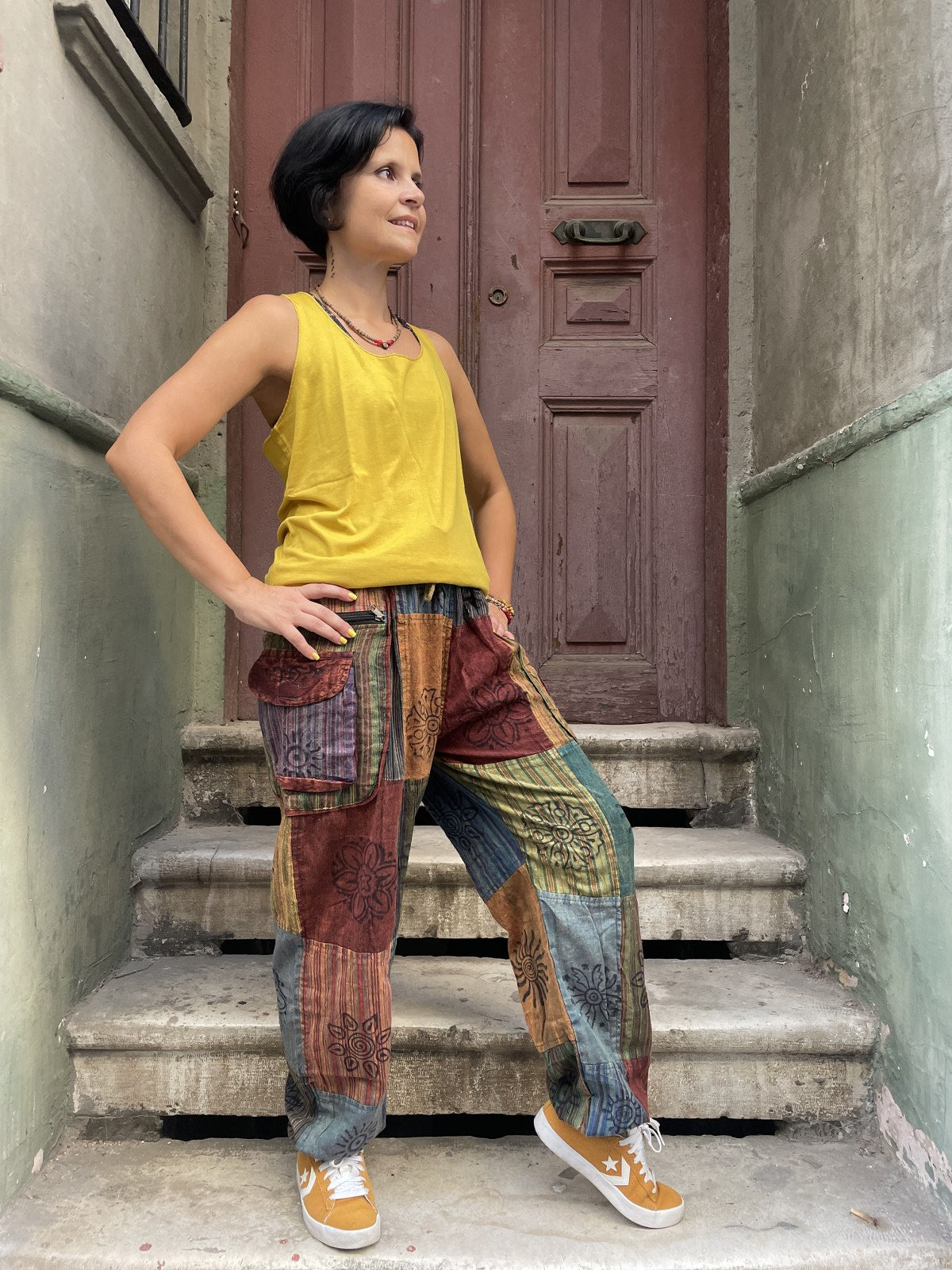 Nepal El Yapımı Patchwork Cepli Pantolon