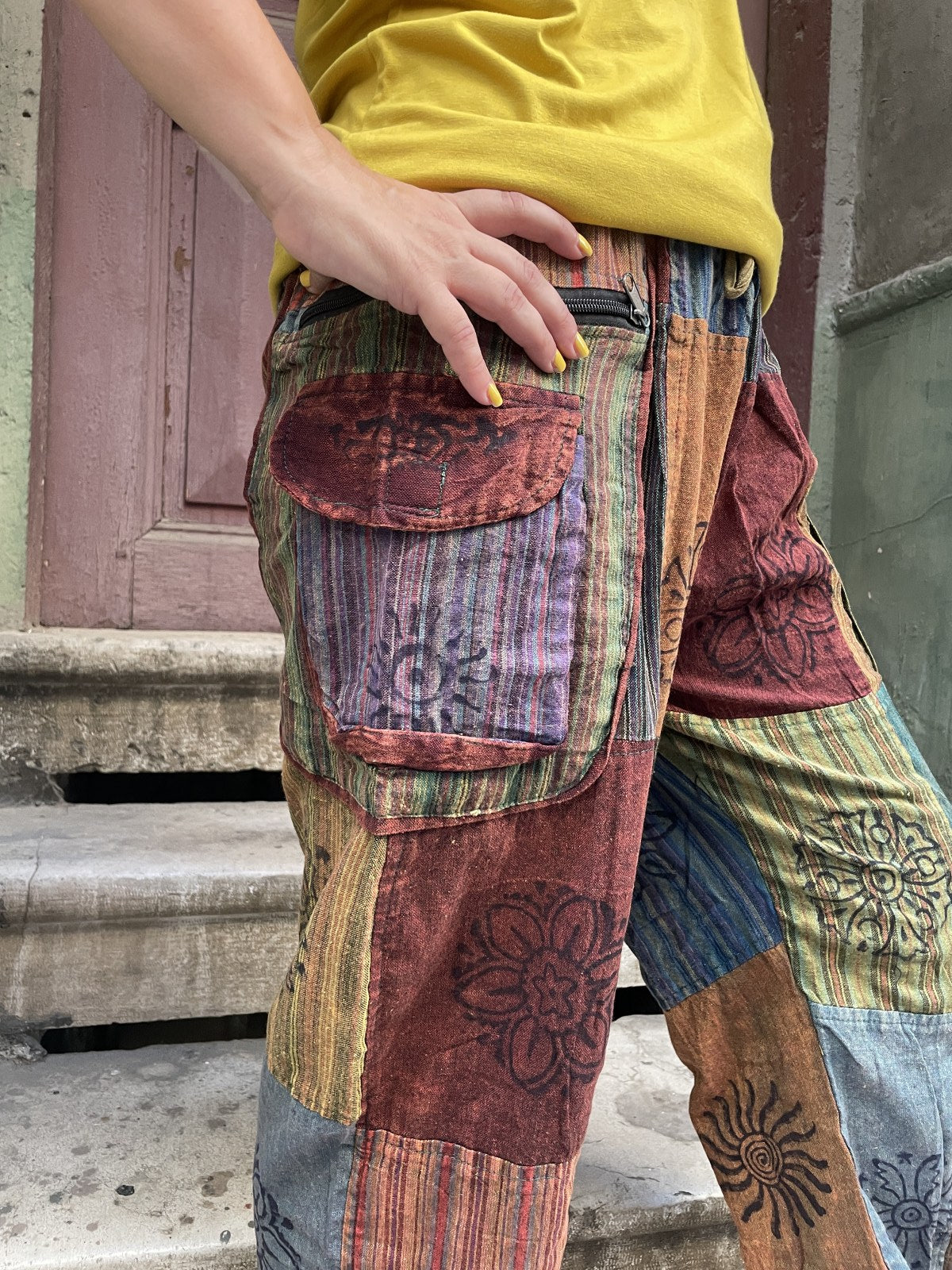 Nepal El Yapımı Patchwork Cepli Pantolon