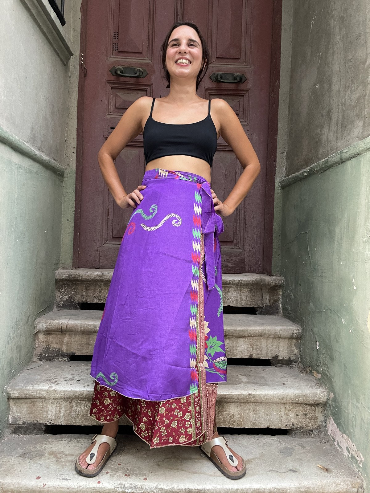 Mor Nepal Çift Taraflı İpek Etek