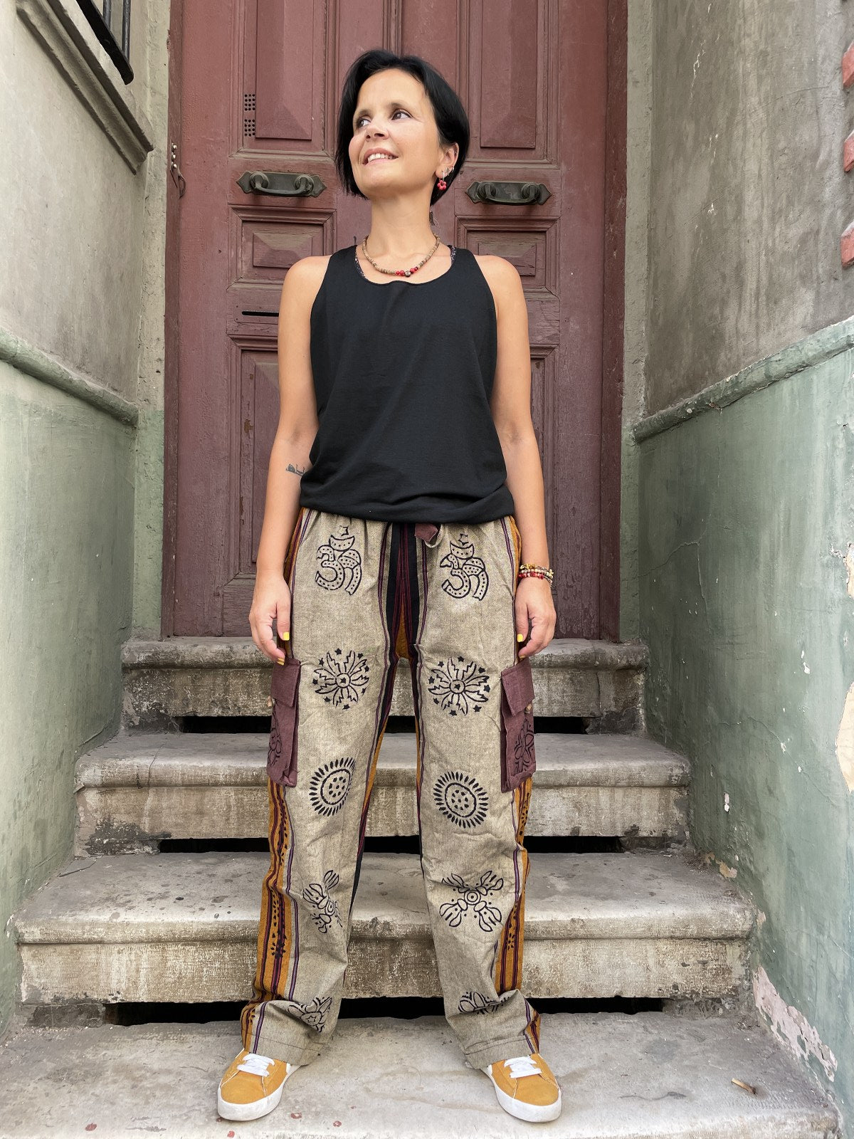Unisex El Yapımı Nepal Kadın Baskılı Pamuk Pantolon
