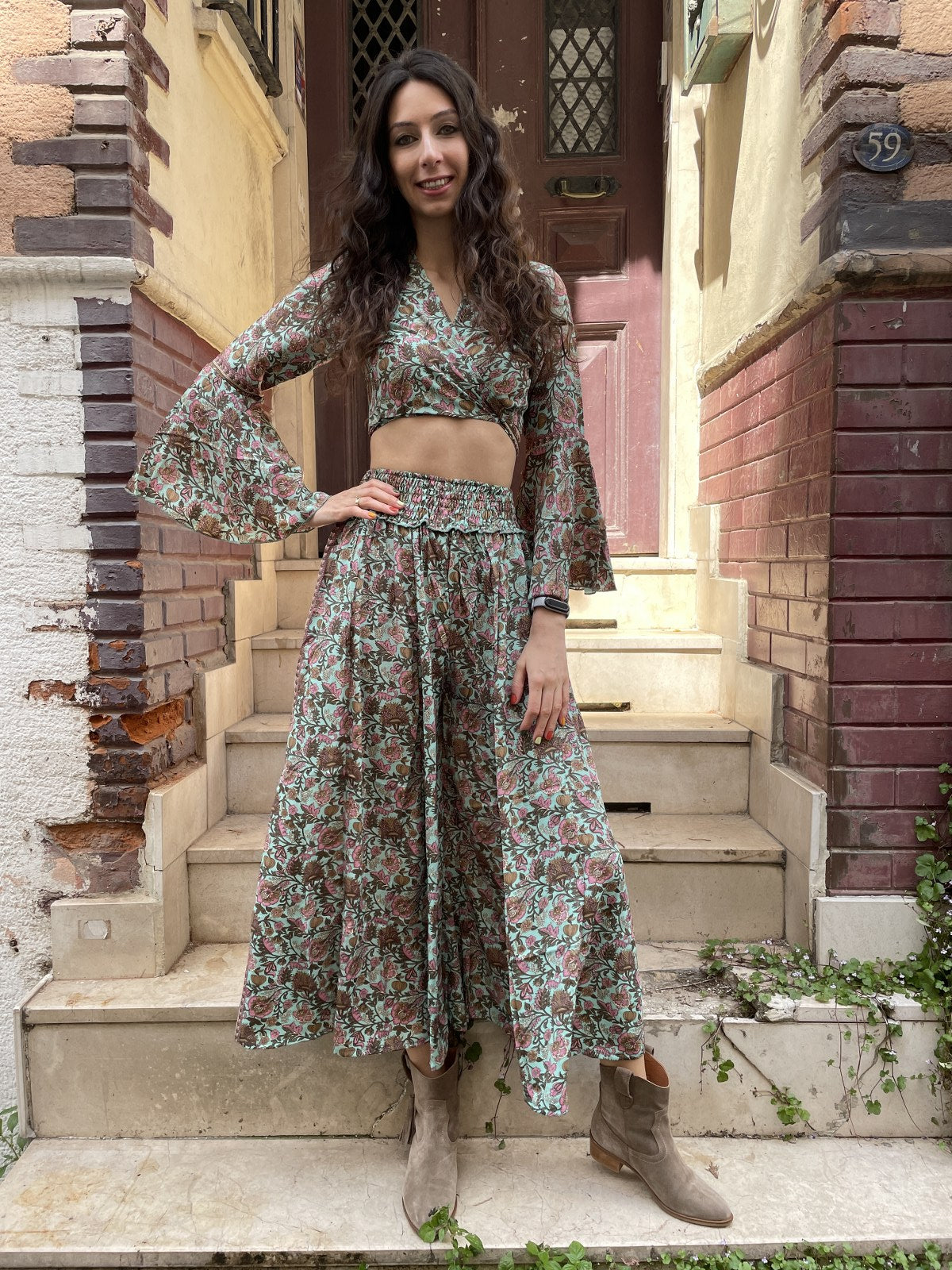 Bohem Nepal İpek Su Yeşili Bolero Takımı