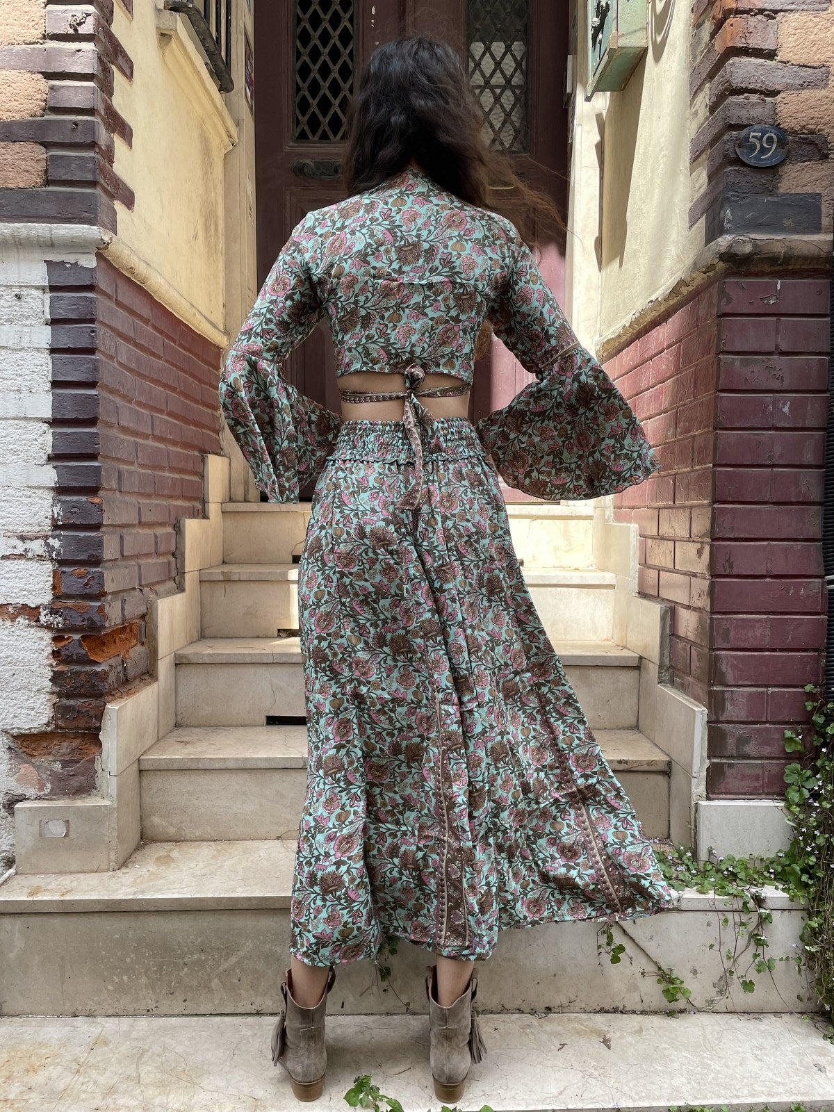 Bohem Nepal İpek Su Yeşili Bolero Takımı