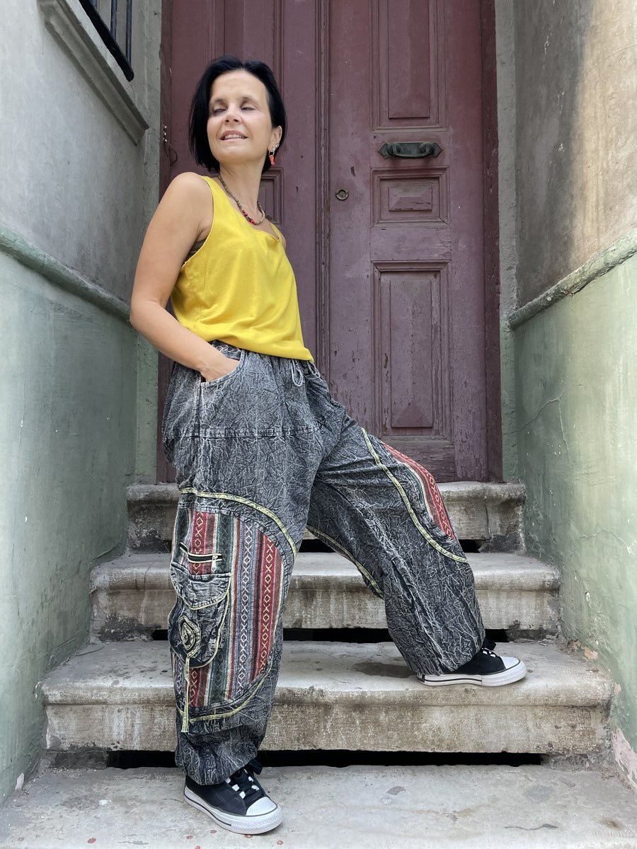 Unisex Nepal Taşlanmış Kadın Pantolon – Cepli, Rahat ve Bohem Tarz
