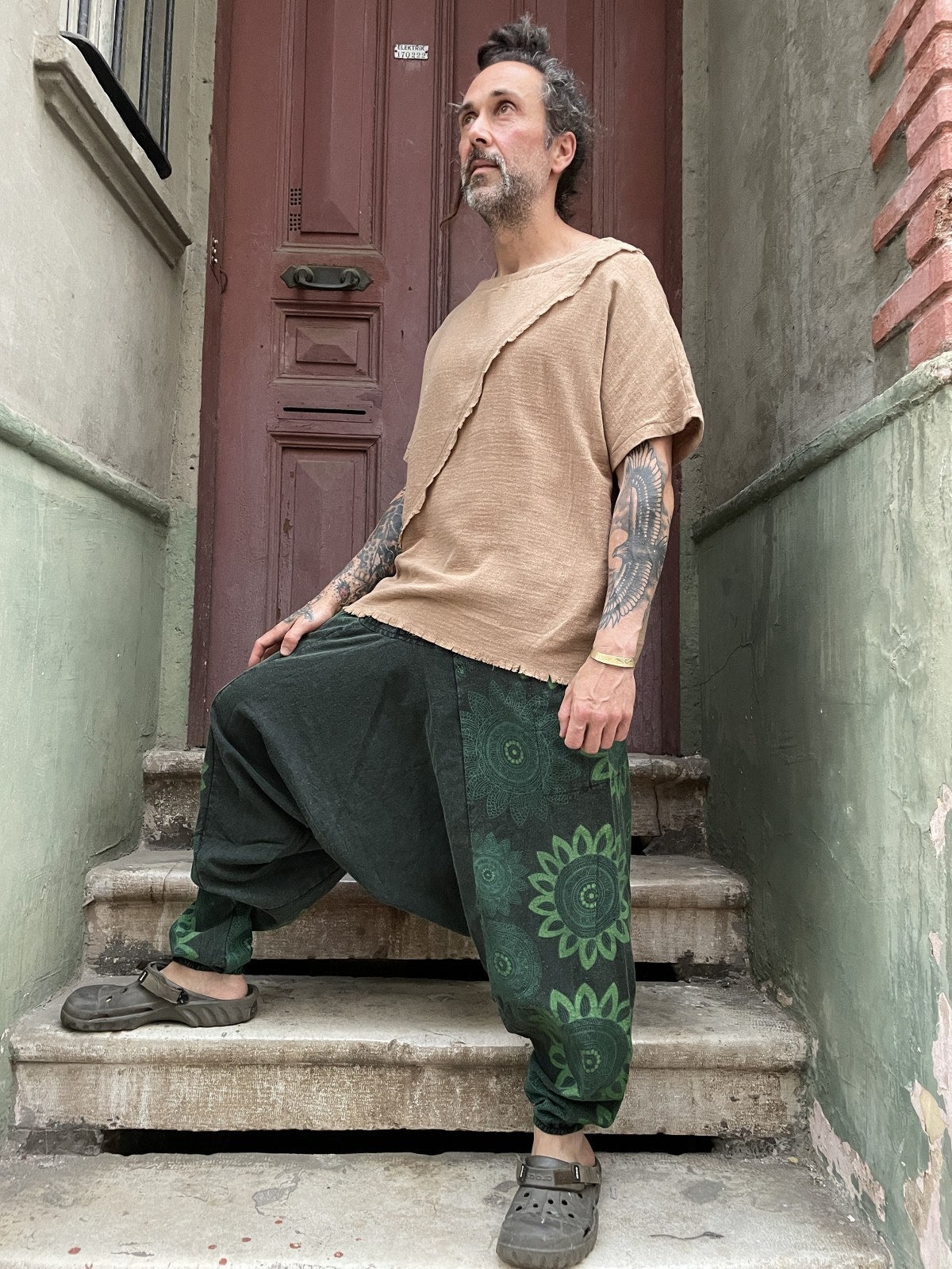 Unisex Nepal Mandala Desenli Bol Şalvar Pantolon