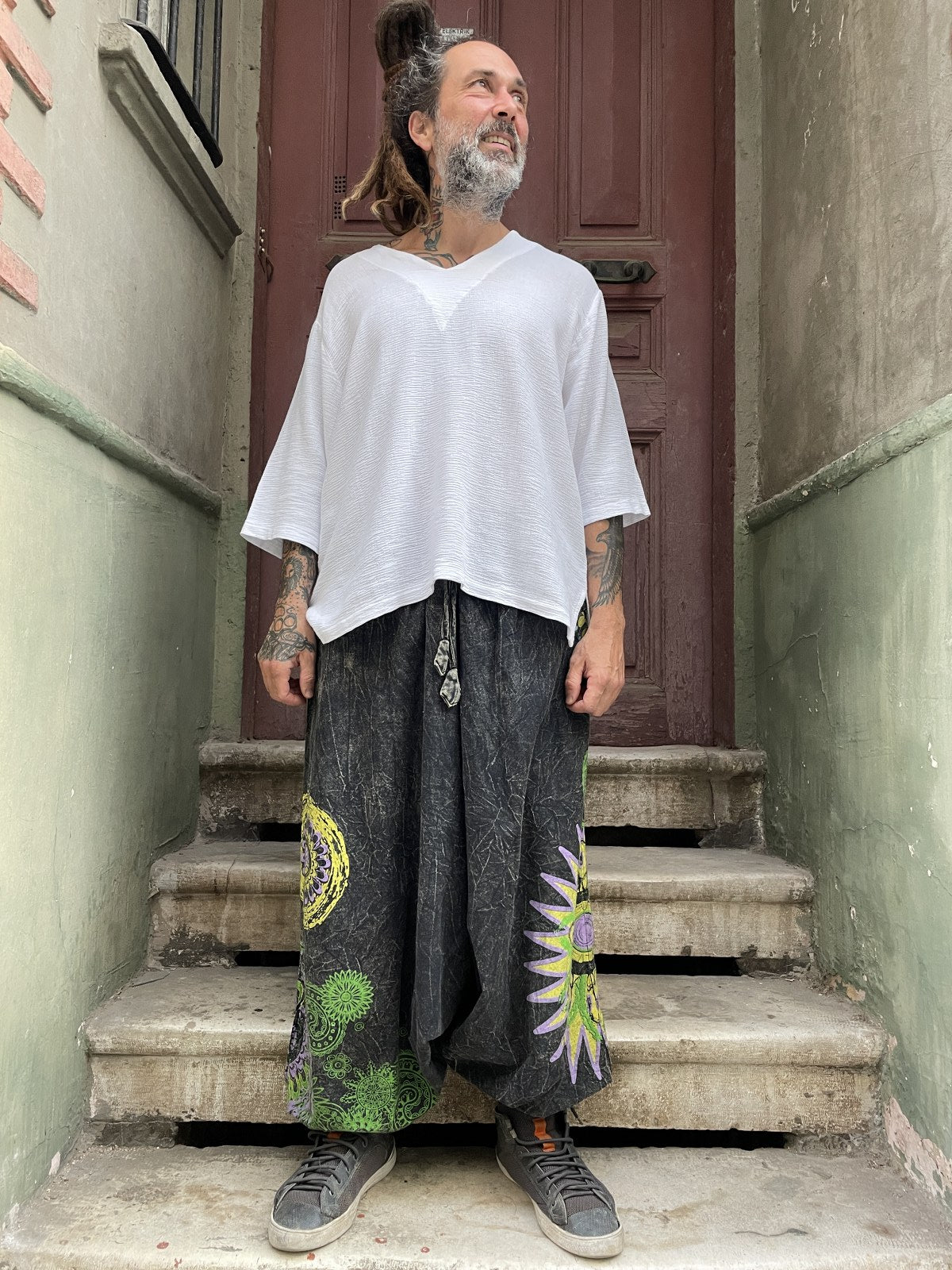 Unisex Nepal Mandala Desenli Şalvar Pantolon – Antrasit