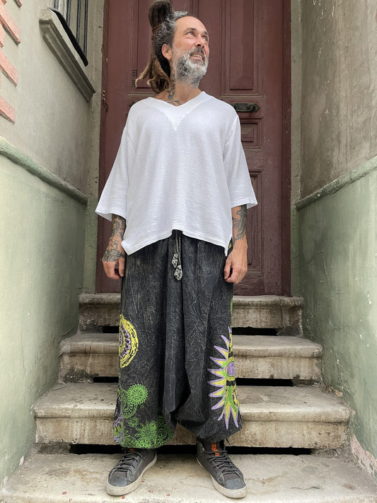 Unisex Nepal Mandala Desenli Şalvar Pantolon – Antrasit