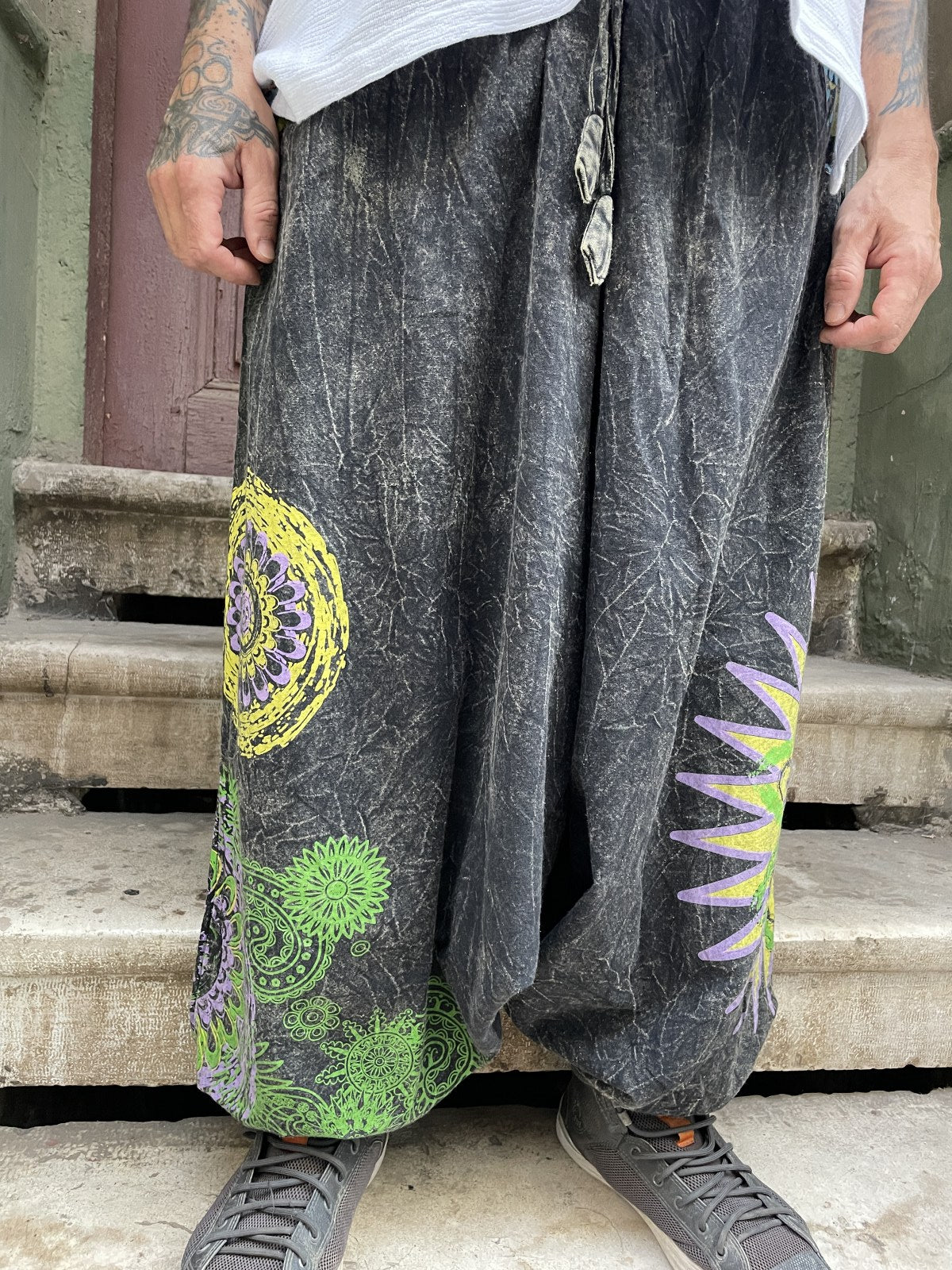 Unisex Nepal Mandala Desenli Şalvar Pantolon – Antrasit