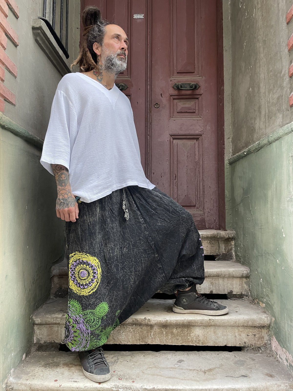 Unisex Nepal Mandala Desenli Şalvar Pantolon – Antrasit