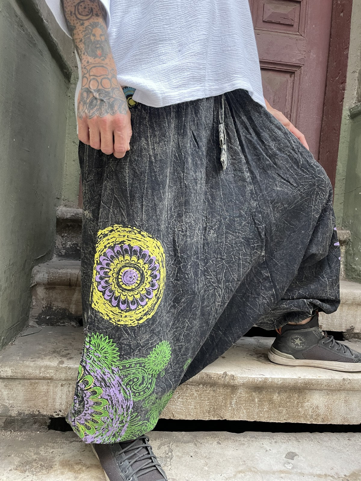 Unisex Nepal Mandala Desenli Şalvar Pantolon – Antrasit