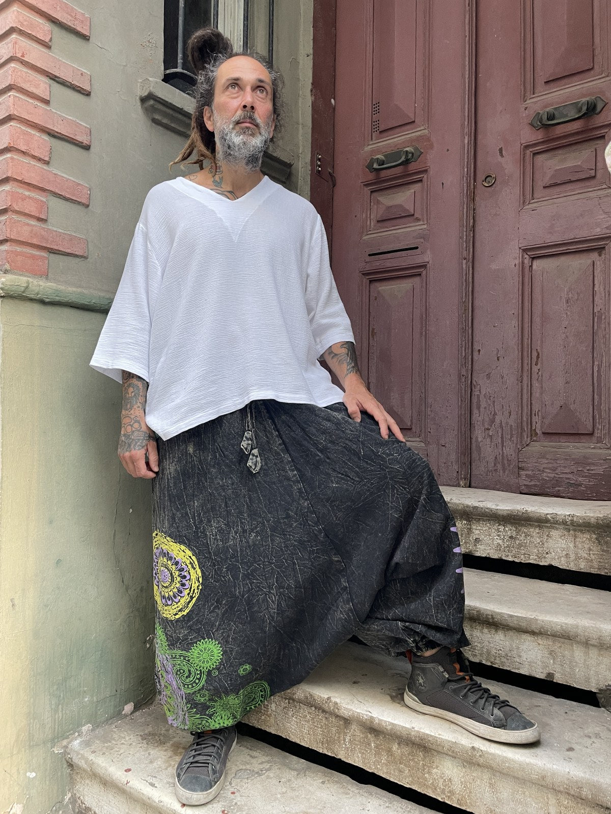 Unisex Nepal Mandala Desenli Şalvar Pantolon – Antrasit