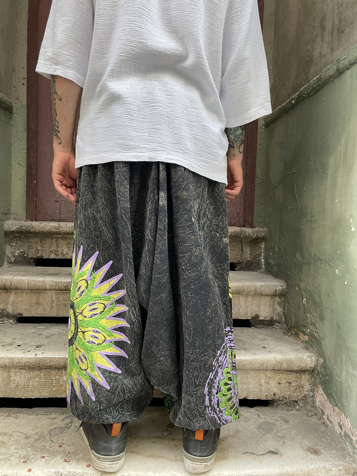 Unisex Nepal Mandala Desenli Şalvar Pantolon – Antrasit