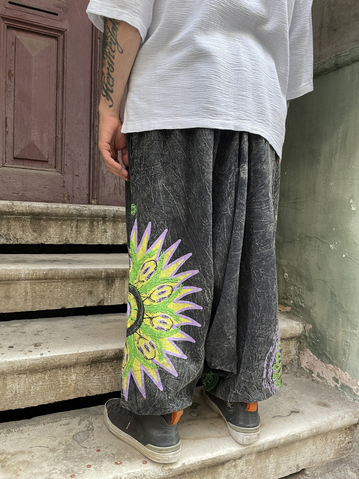 Unisex Nepal Mandala Desenli Şalvar Pantolon – Antrasit