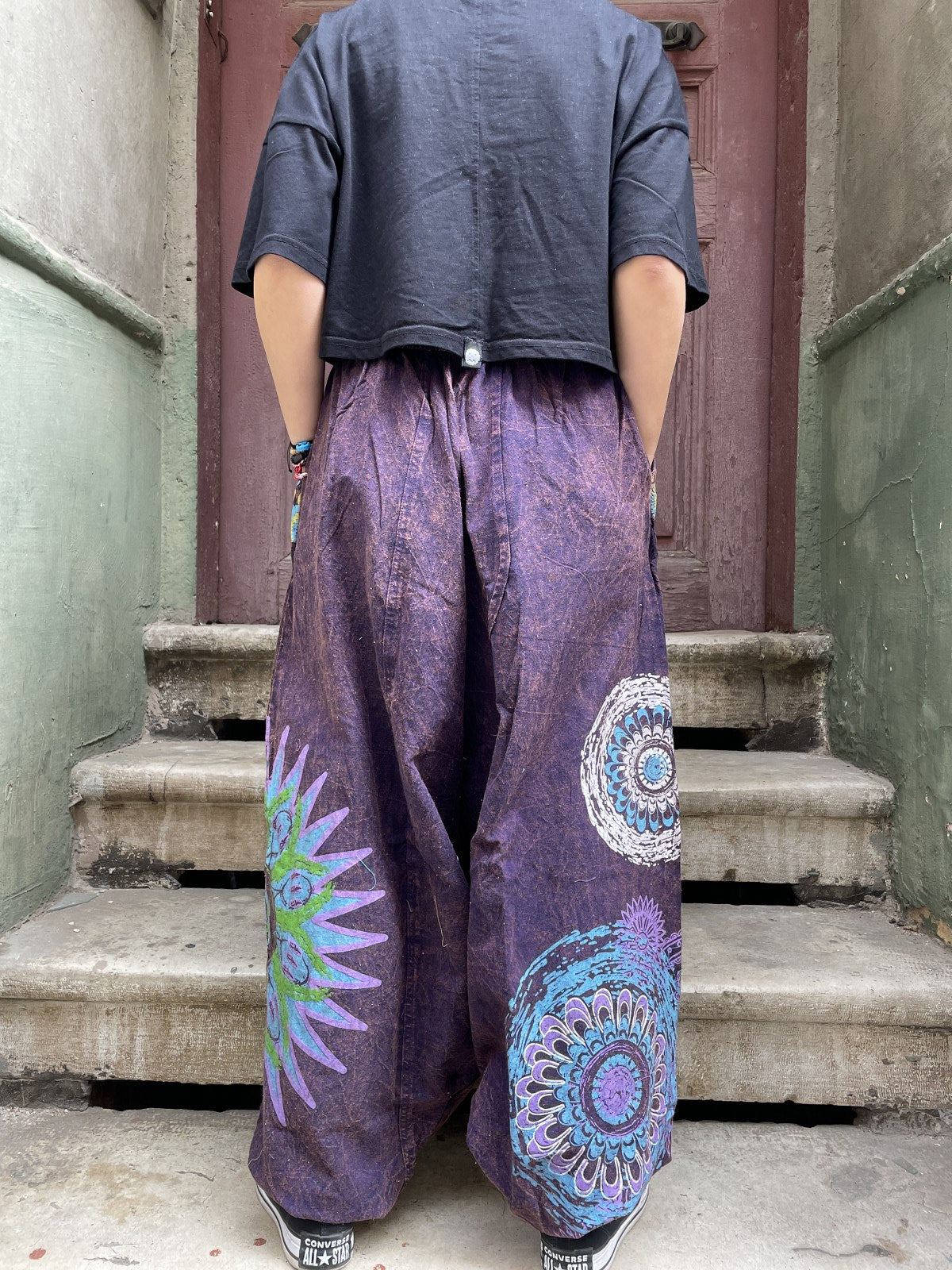 Unisex Nepal Kadın Mandala Desenli Şalvar Pantolon- Mor