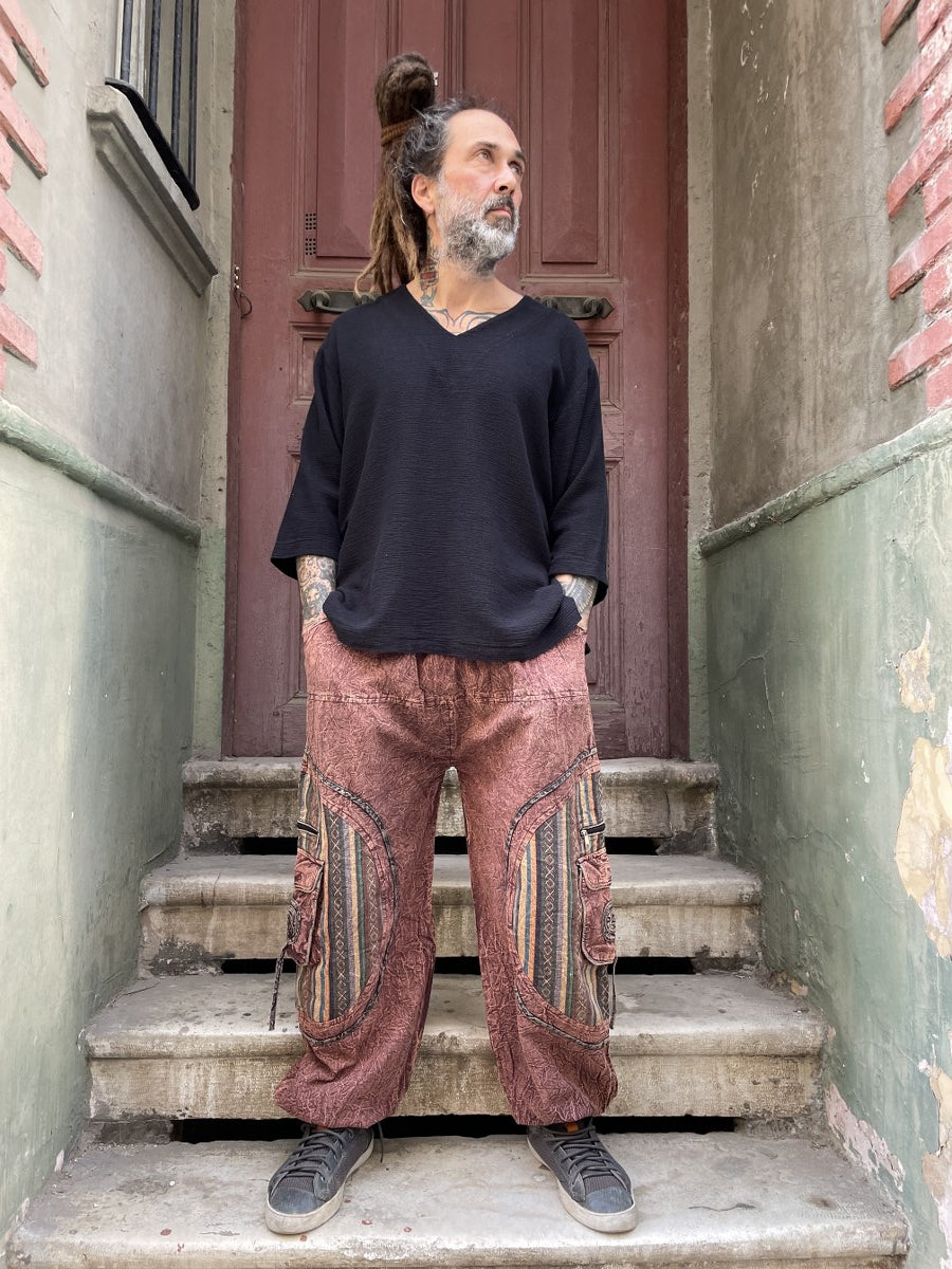 Unisex Nepal Taşlanmış Pantolon – Cepli, Rahat ve Bohem Tarz