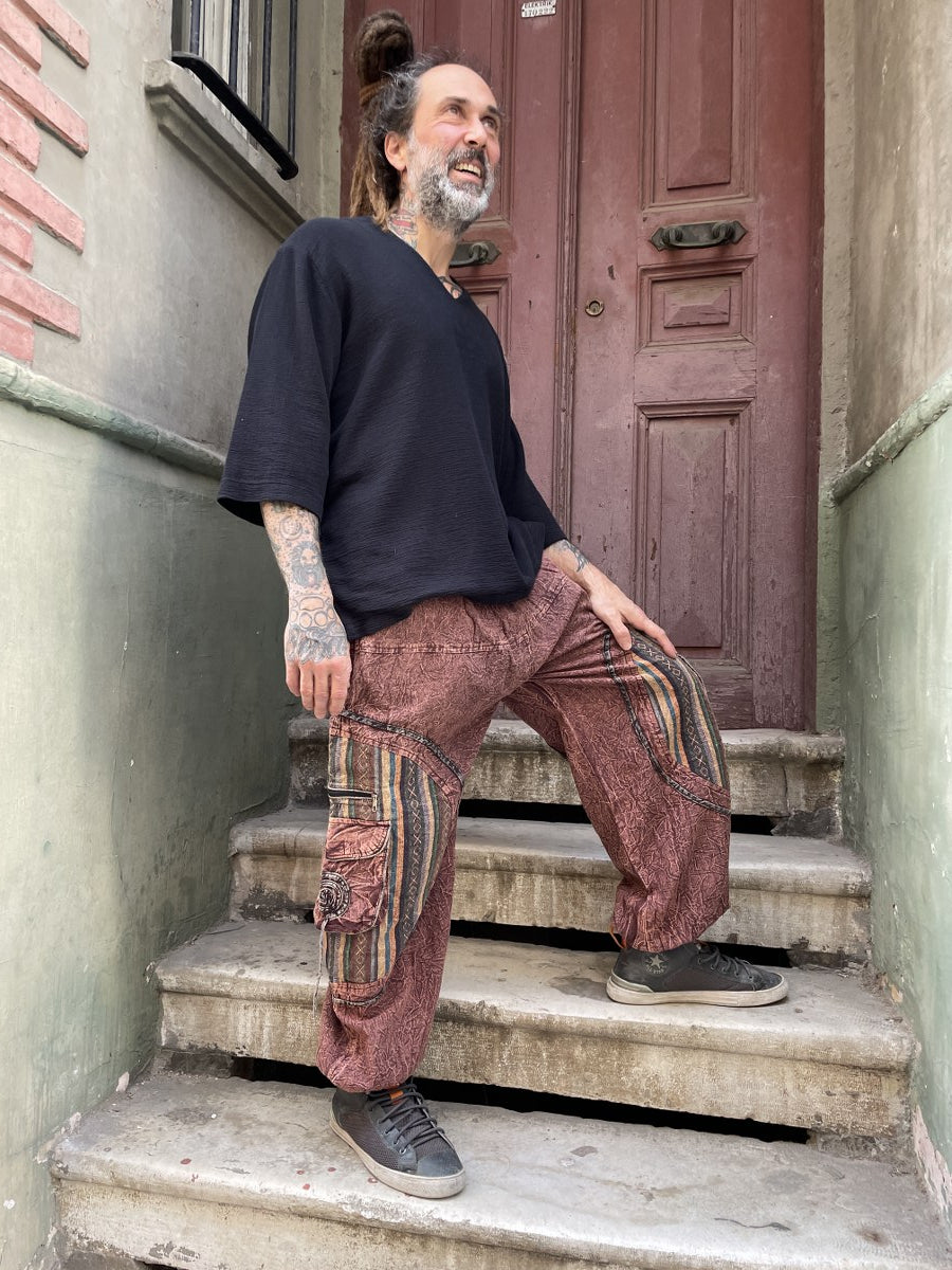 Unisex Nepal Taşlanmış Pantolon – Cepli, Rahat ve Bohem Tarz