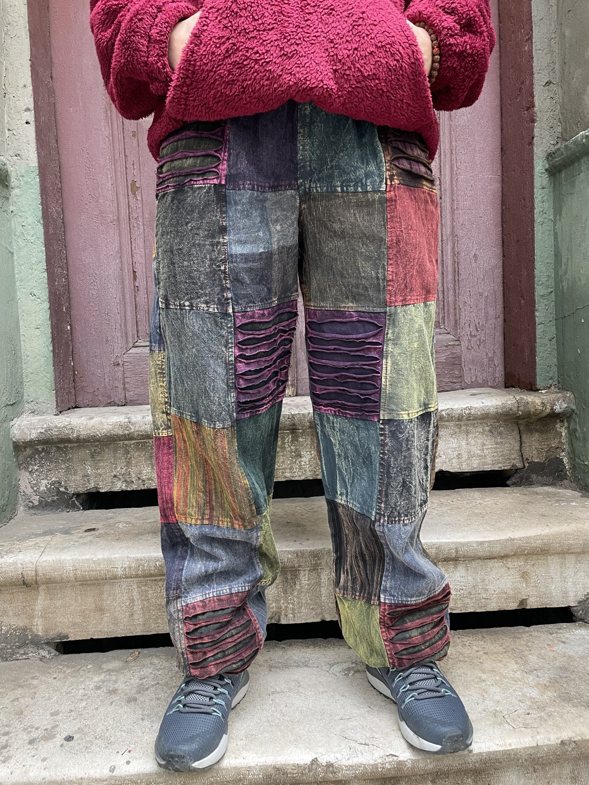 Nepal Patchwork Kırmızı Şalvar Kadın Pantolon