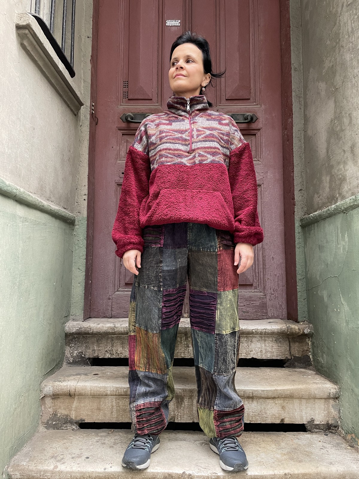 Nepal Patchwork Kırmızı Şalvar Kadın Pantolon