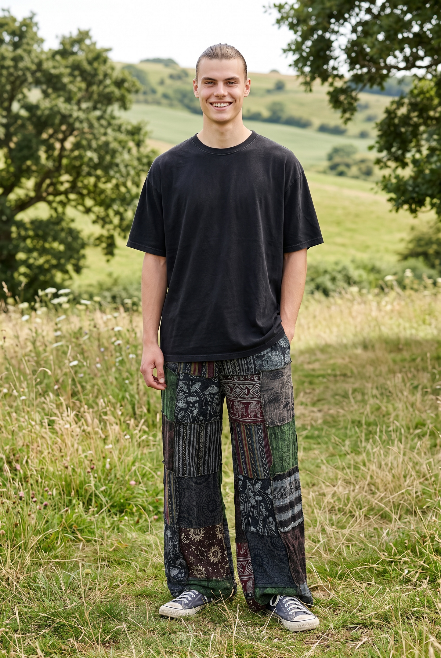 Nepal Patchwork Şalvar Pantolon – Unisex Mevsimlik Bohem Pantolon