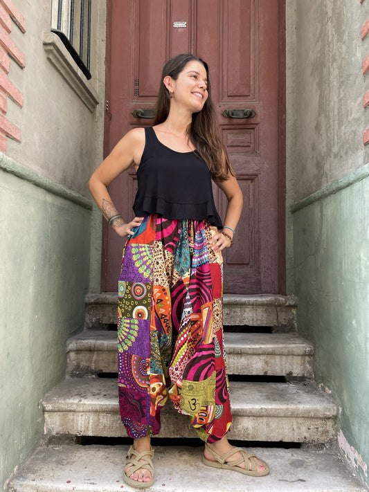 Unisex Nepal Renkli Kadın Yazlık Patchwork Şalvar Pantolon