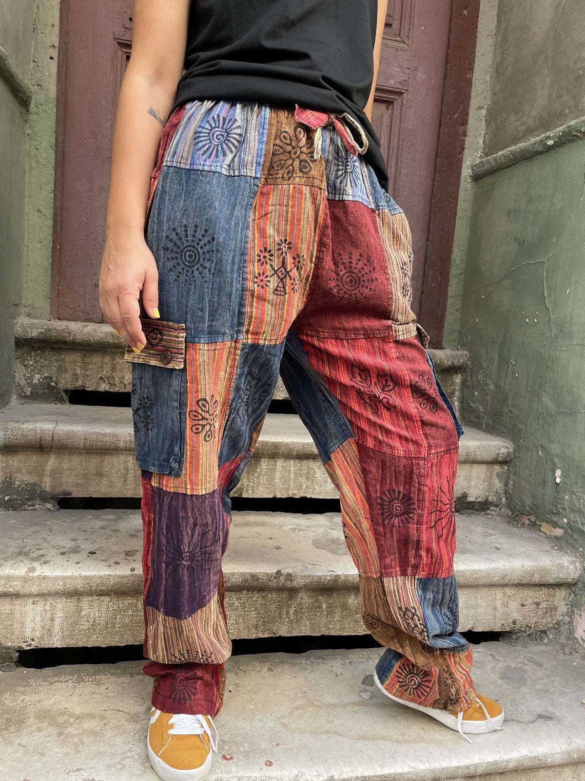 Unisex Nepal Kadın Patchwork Etnik Pantolon