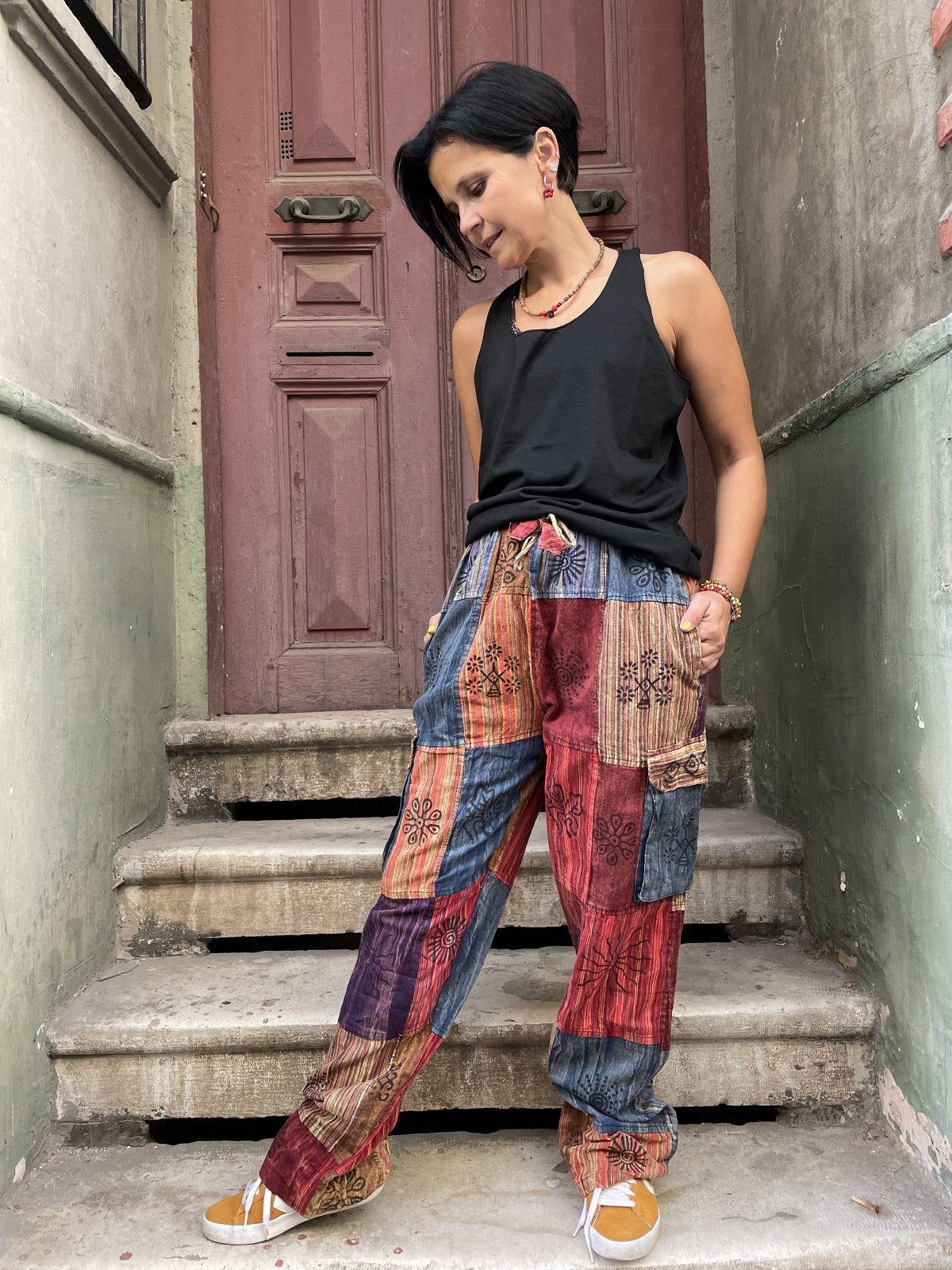 Unisex Nepal Kadın Patchwork Etnik Pantolon