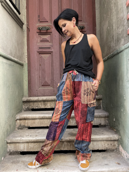 Unisex Nepal Kadın Patchwork Etnik Pantolon