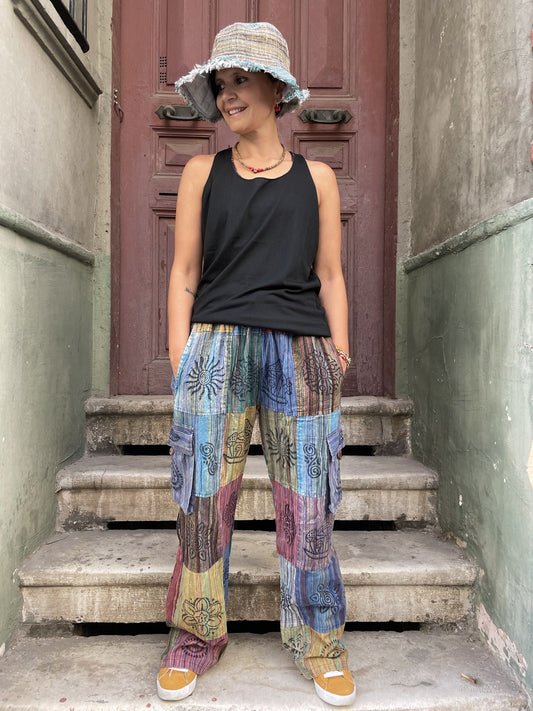 Unisex Nepal Kadın Patchwork Etnik Pantolon