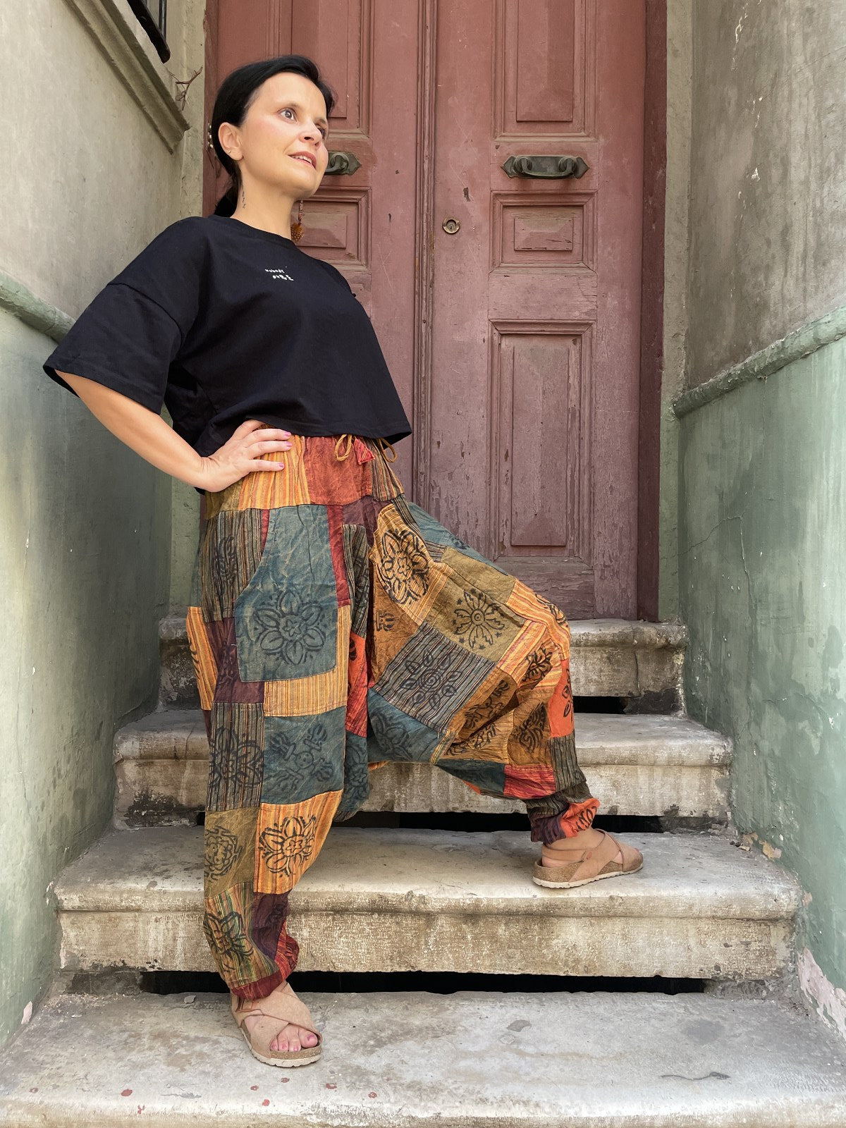 Nepal Patchwork Kiremit Yeşil Şalvar Kadın Pantolon