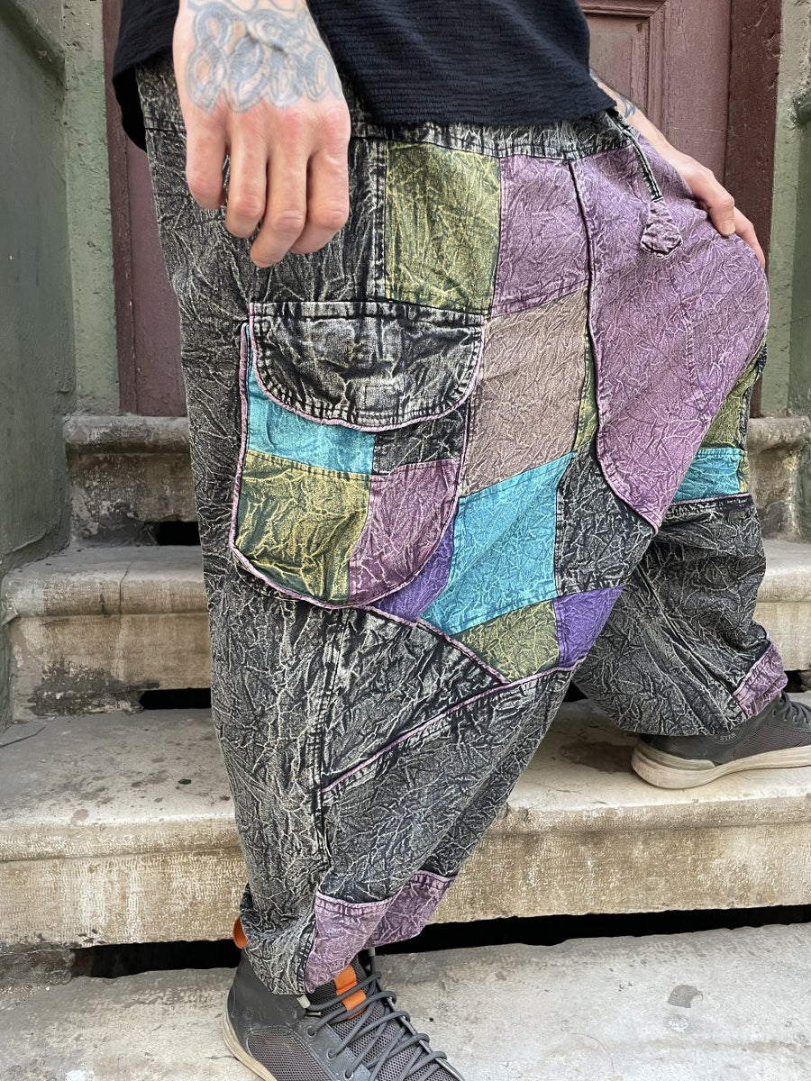 Mevsimlik Nepal Patchwork Taşlanmış Şalvar Pantolon – Unisex, Rahat Tasarım