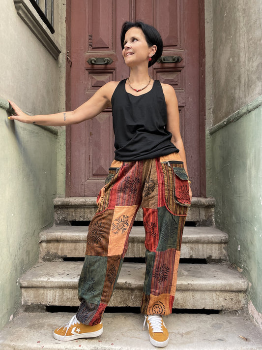 Nepal Patchwork Cepli Kadın Bohem Pantolon