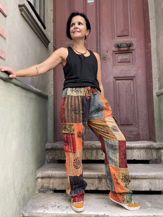 Unisex Nepal Kadın Patchwork Etnik Pantolon