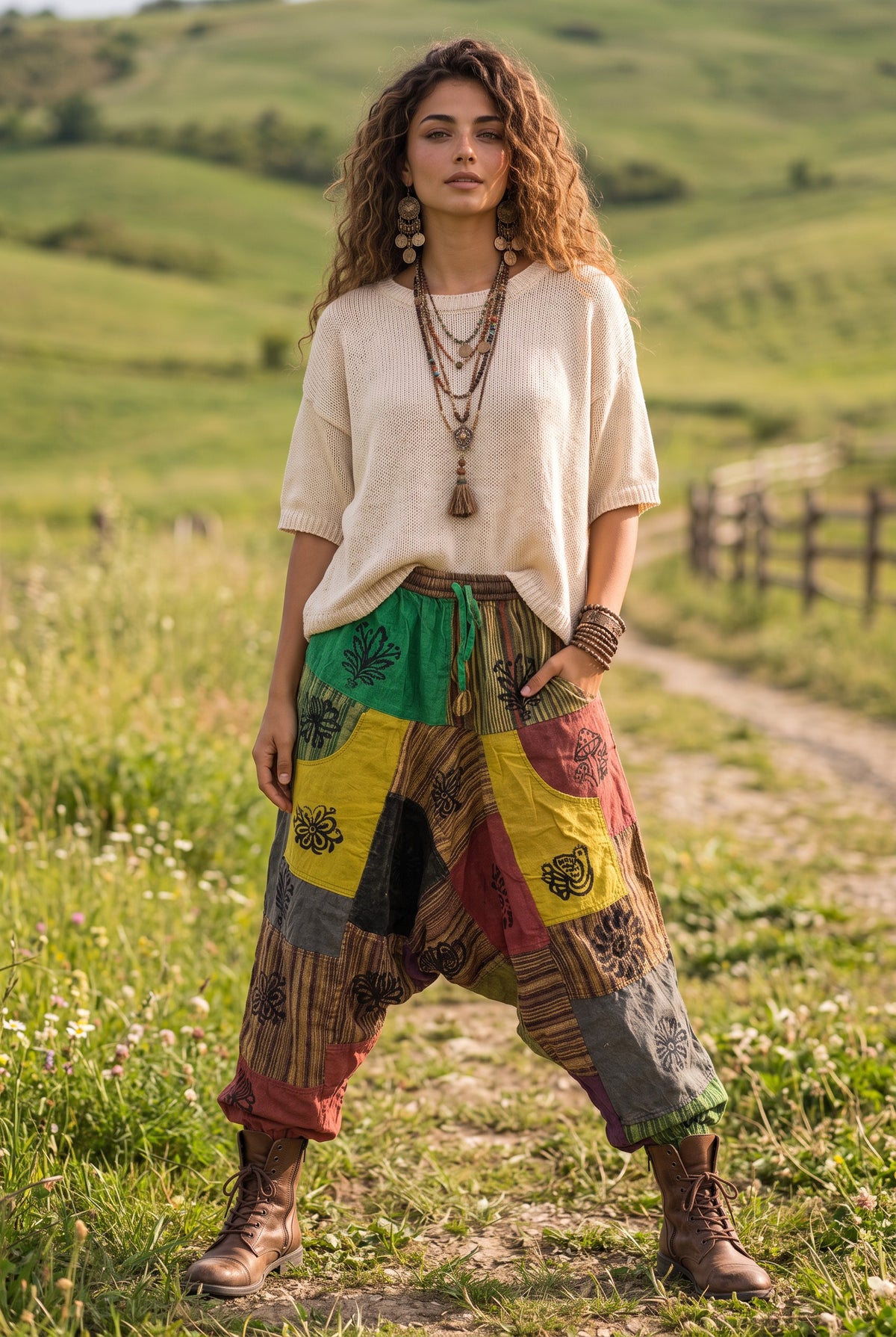 Kadın Mira Bohem Patchwork Nepal Şalvar Pantolon – Renkli Etnik Desenli Kadın Şalvar