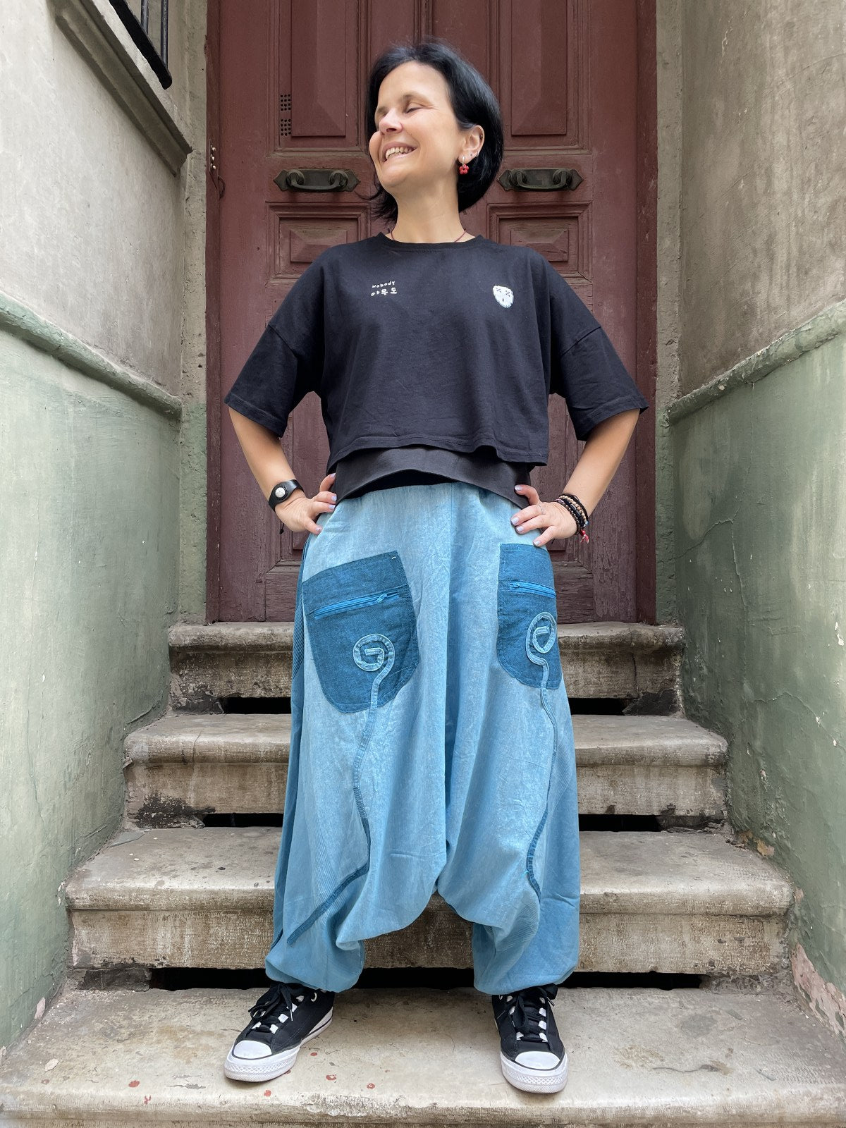 Unisex Renkli Kadın Nepal Şalvar Pantolon – Mavi