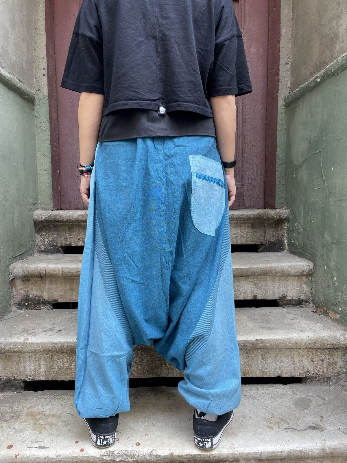 Unisex Renkli Kadın Nepal Şalvar Pantolon – Mavi
