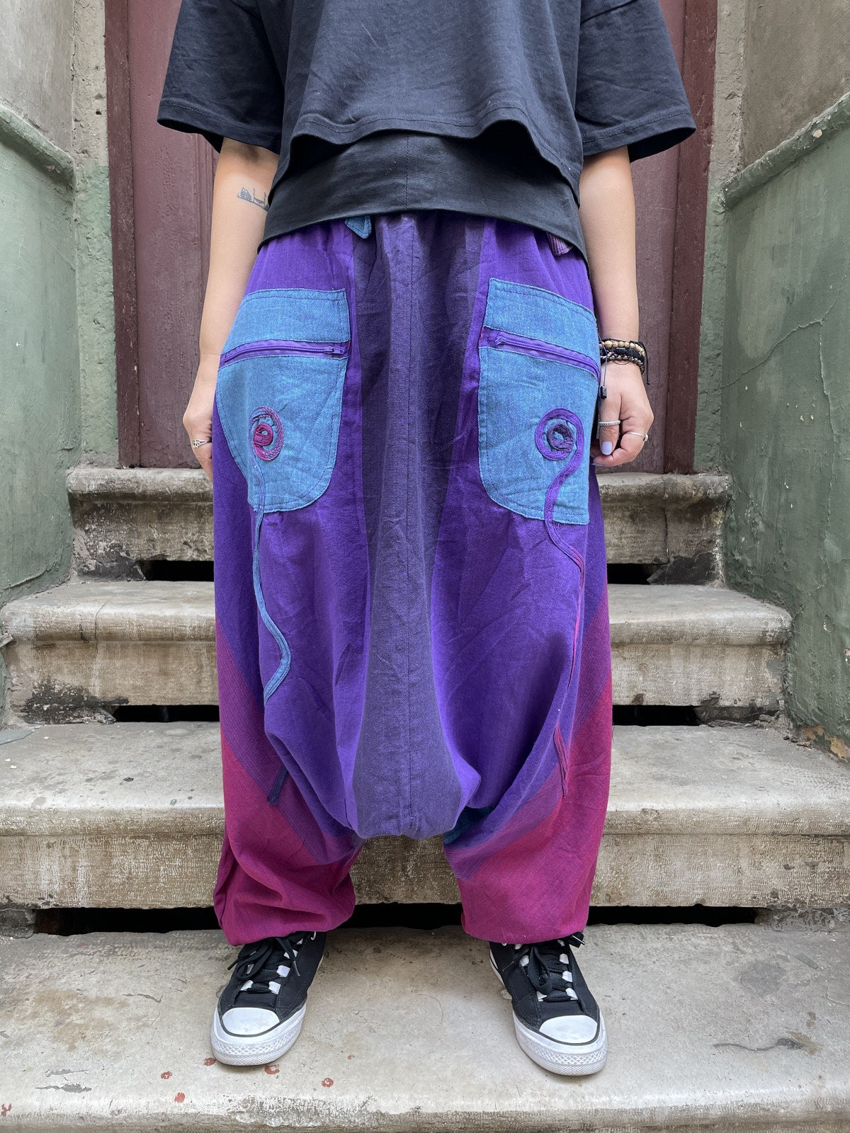 Unisex Renkli Kadın Nepal Şalvar Pantolon – Mor