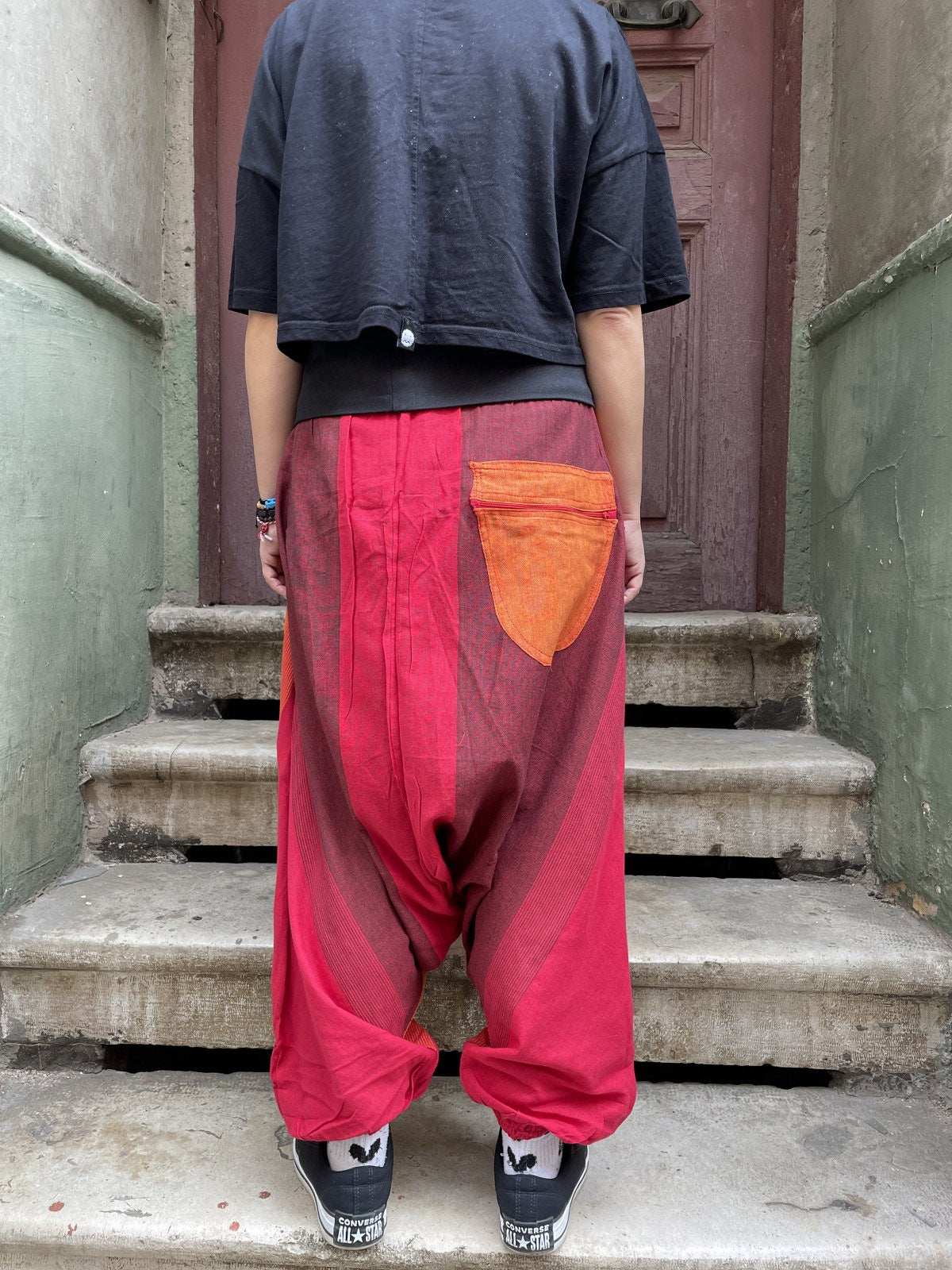 Unisex Renkli Kadın Nepal Şalvar Pantolon – Kırmızı Turuncu