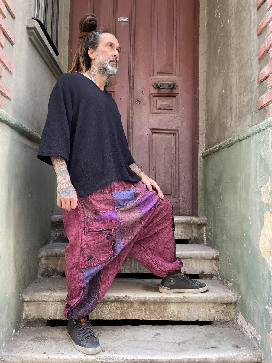 Mevsimlik & Kışlık Bordo Nepal Patchwork Şalvar