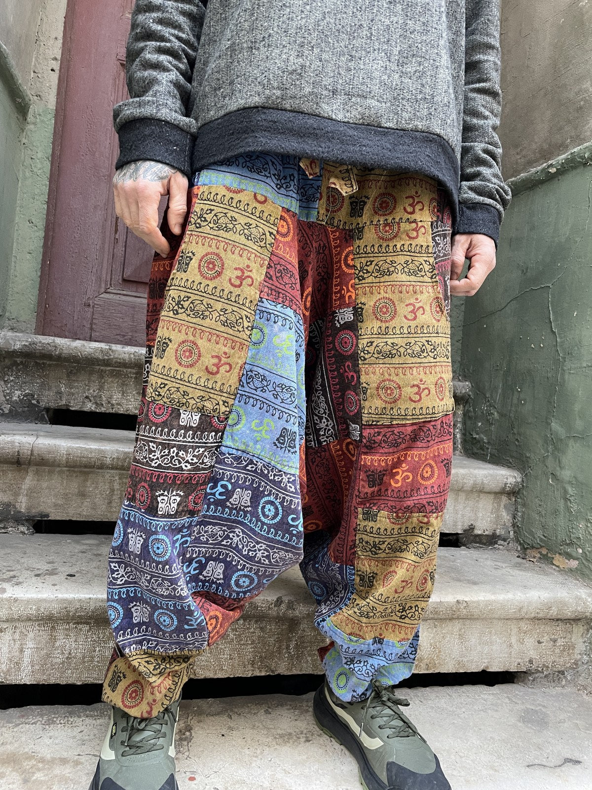 Unisex Nepal Patchwork Aum Şalvar Pantolon