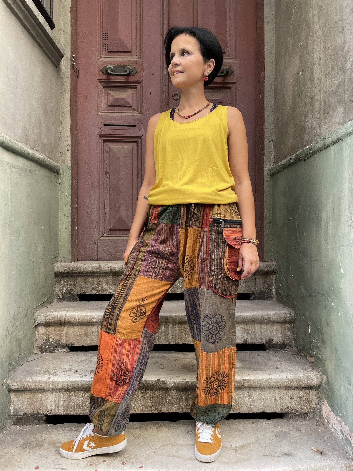 Nepal El Yapımı Patchwork Turuncu Pantolon