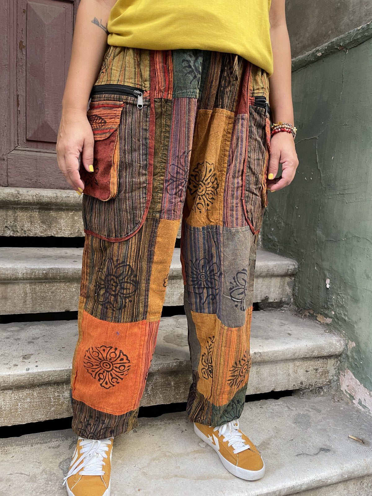 Nepal El Yapımı Patchwork Turuncu Pantolon