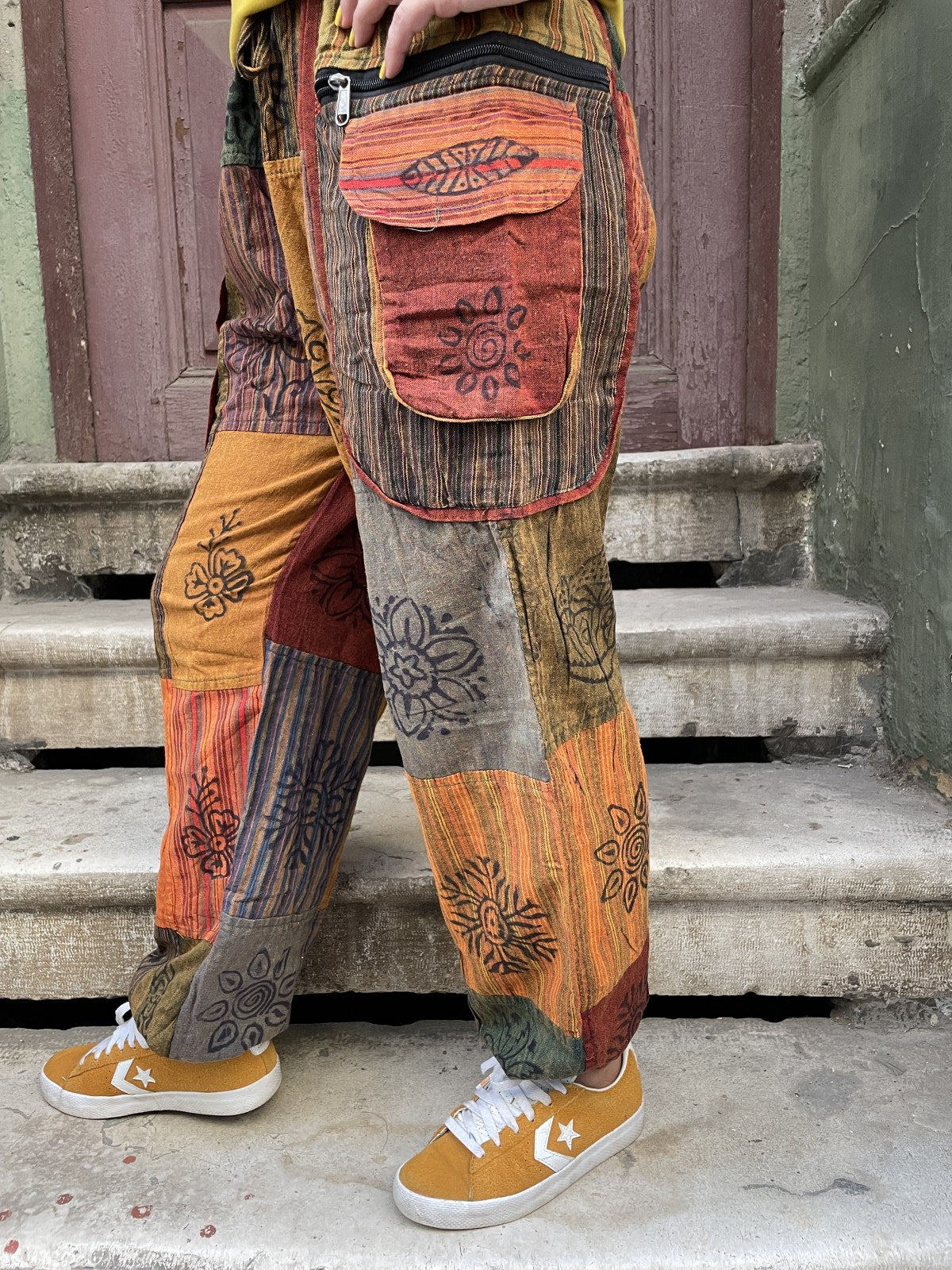 Nepal El Yapımı Patchwork Turuncu Pantolon