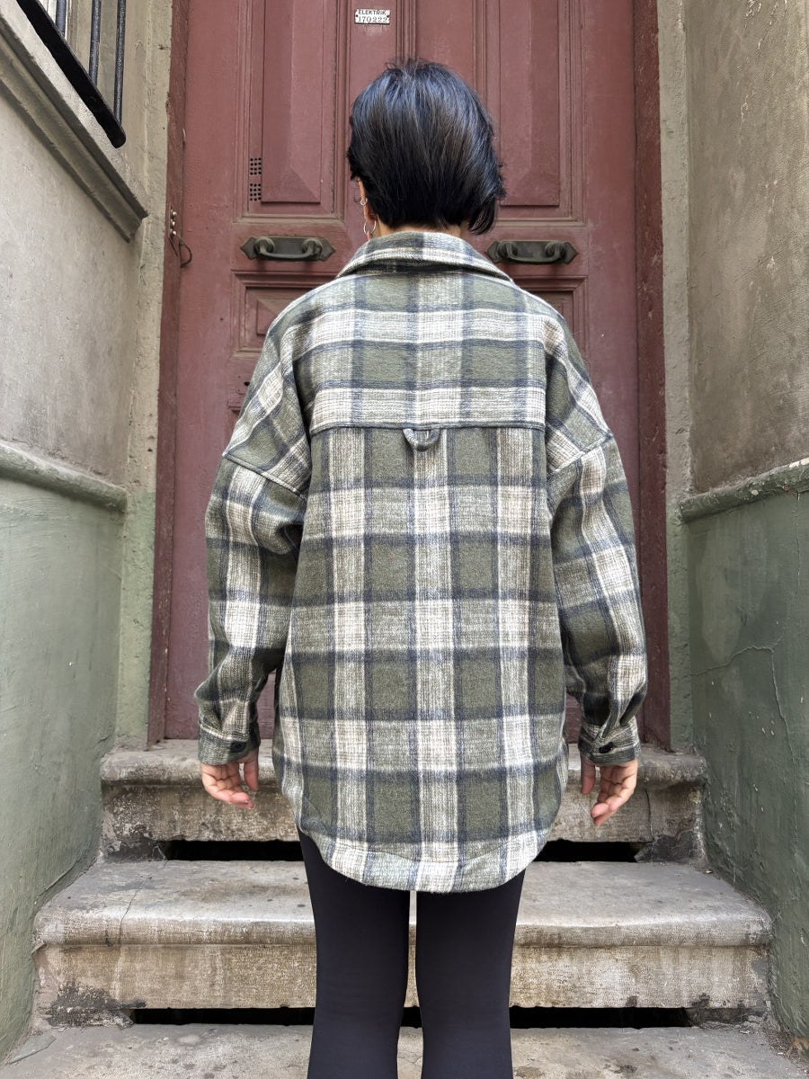 Oversize Kadın Ekoseli Oduncu Gömlek – Yeşil