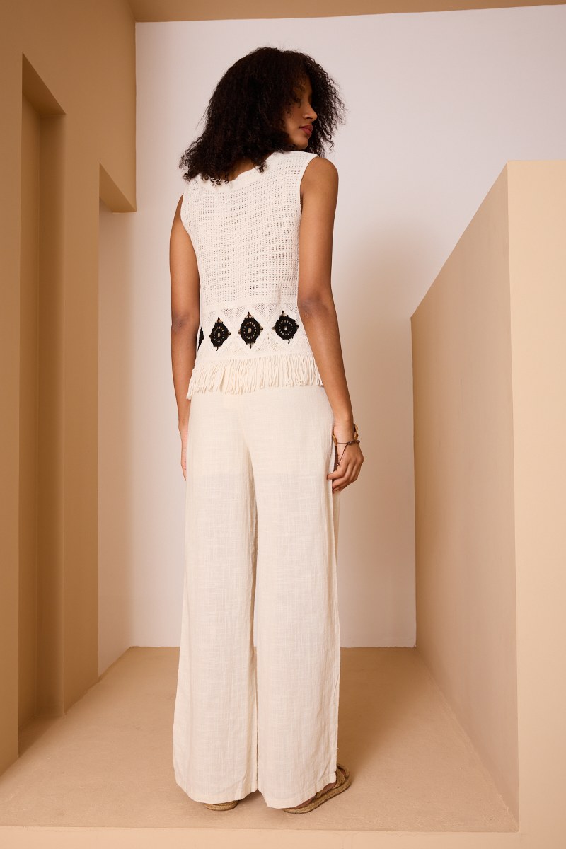 Boho Örgü Bluz – El Yapımı Makrome Detaylı, Yazlık Bohem Crop Üst