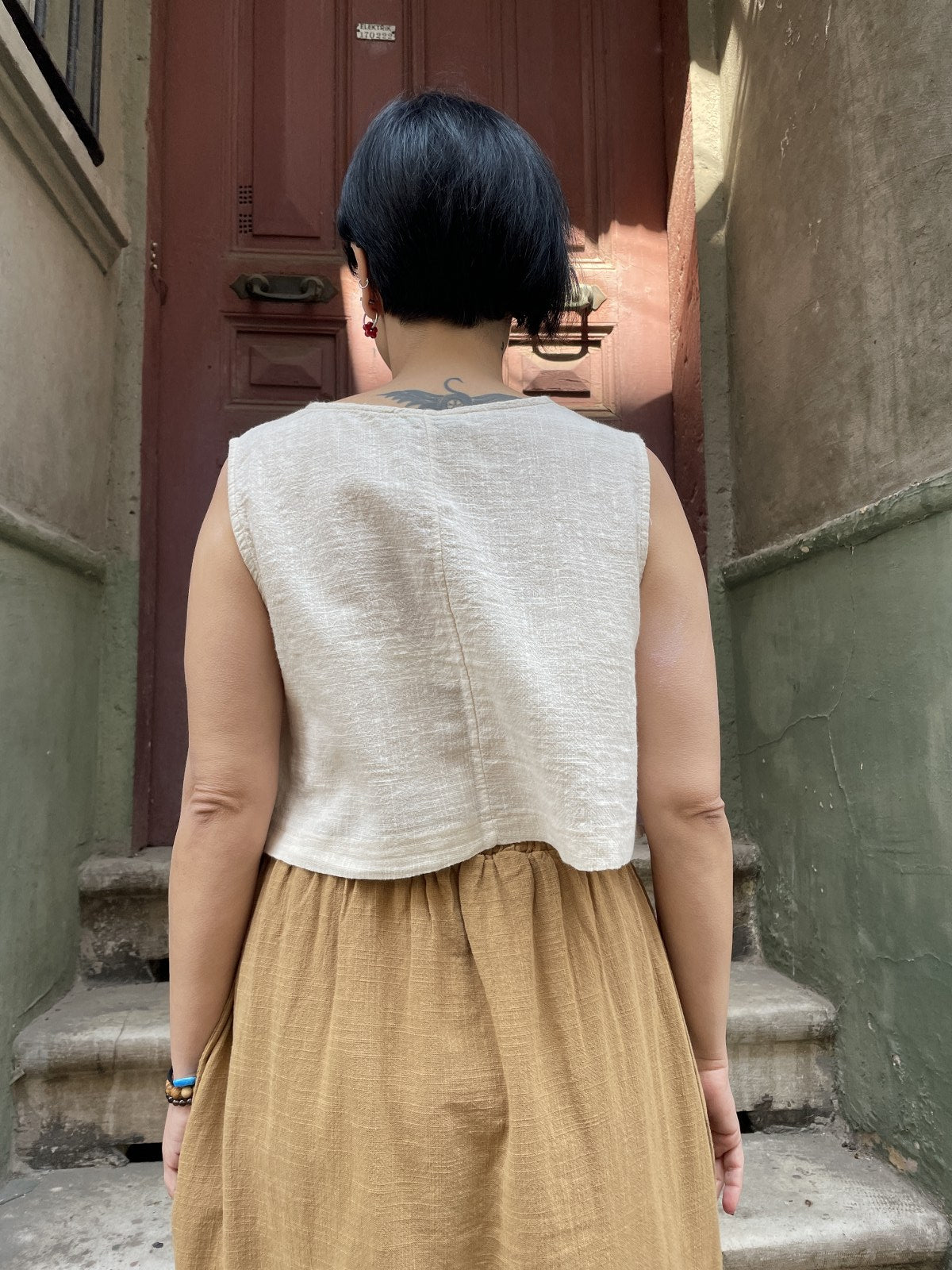 Bohem Kadın Kolsuz Pamuklu Bluz