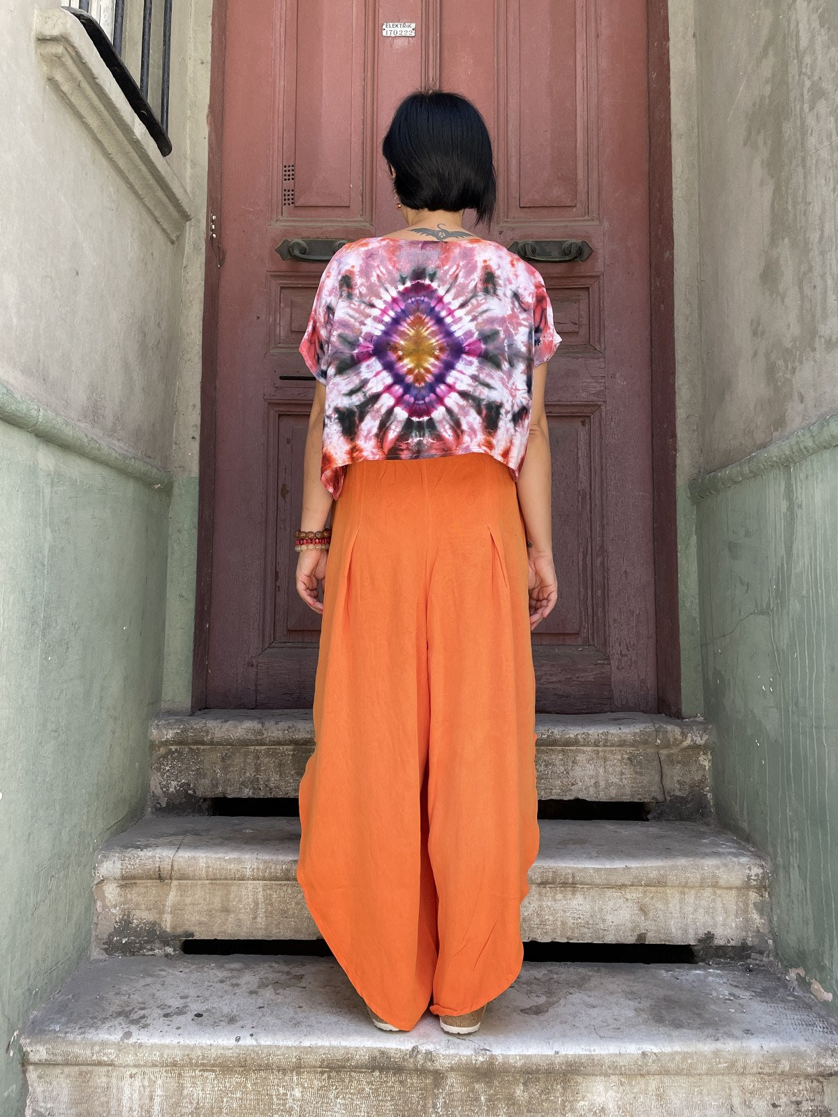 Bohem Lastik Bel Bağcıklı Turuncu Kadın Pantolon