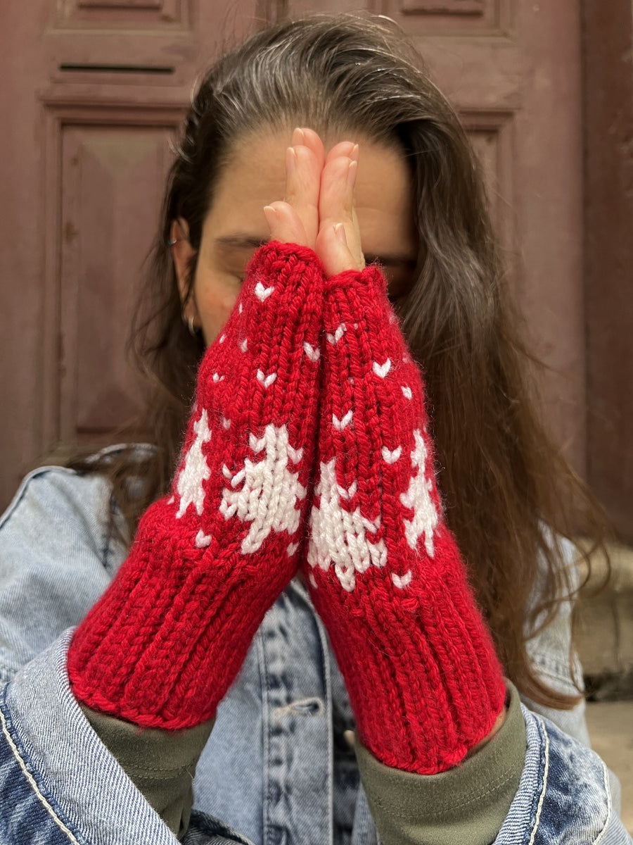 Bohem Kırmızı Yılbaşı Motifli Eldiven