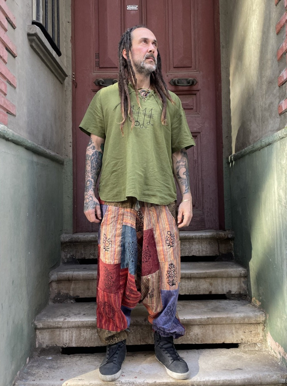 Unisex Nepal Bej Mor Renkli Patchwork Festival Şalvar Pantolon