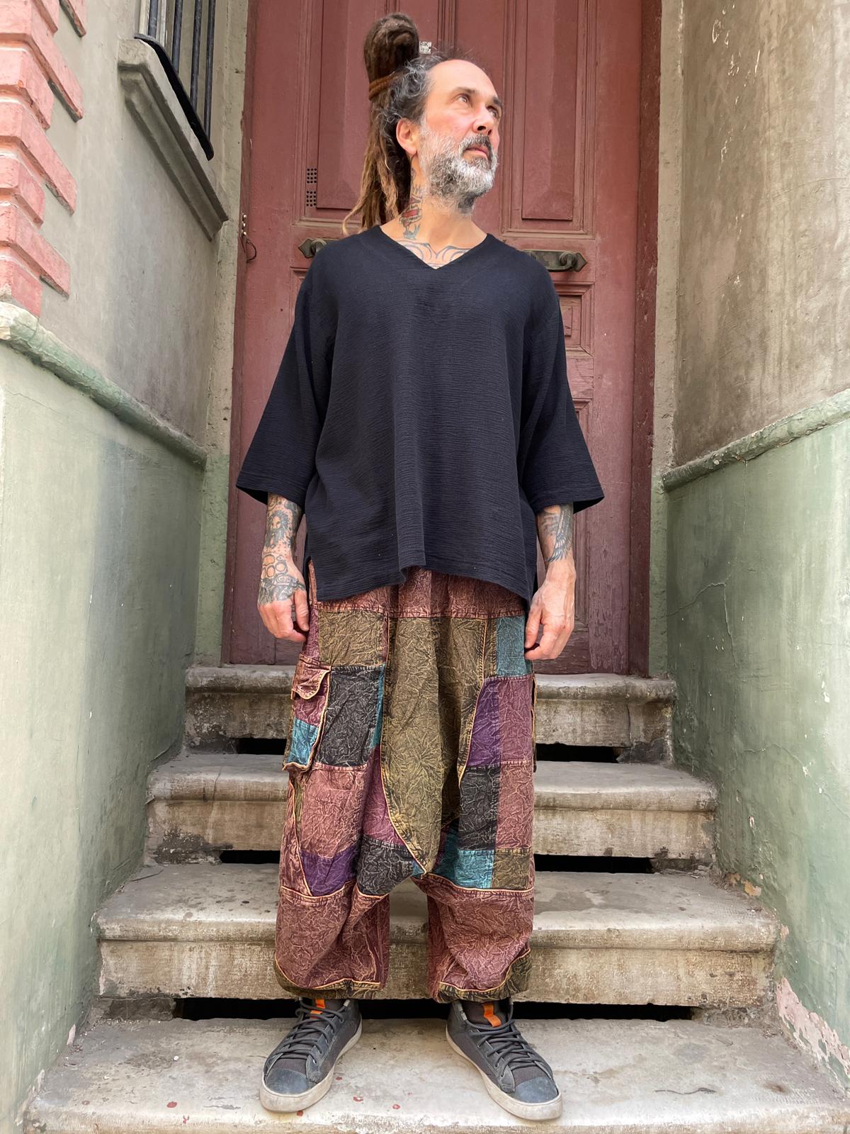 Mevsimlik Nepal Patchwork Taşlanmış Şalvar Pantolon – Unisex, Rahat Tasarım
